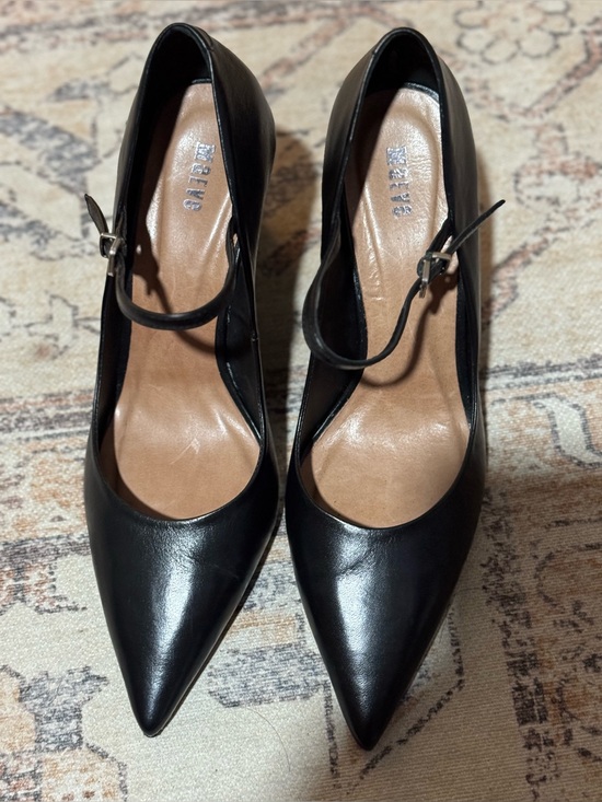 Maeve Shoes - Maeve Black Pointed-Toe Mary Jane Pumps with Ankle Strap Size 40